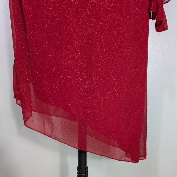 Vintage Prom Dress Maxi Gown M Red Y2K Strapless Mesh Ruffle Fairy Glam Stretch - Picture 7 of 12